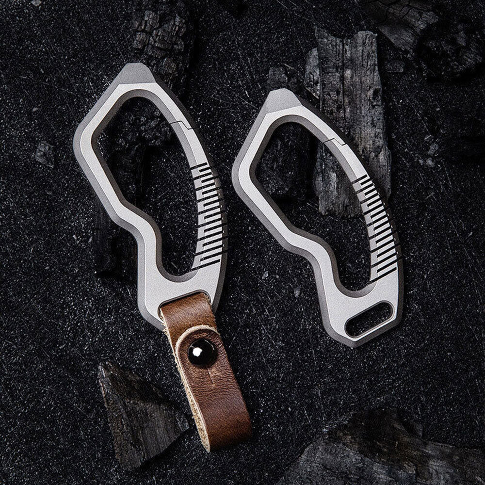 Removable Titanium Alloy + Leather Keychain Carabiner Pendant Crowbar EDC Toosl