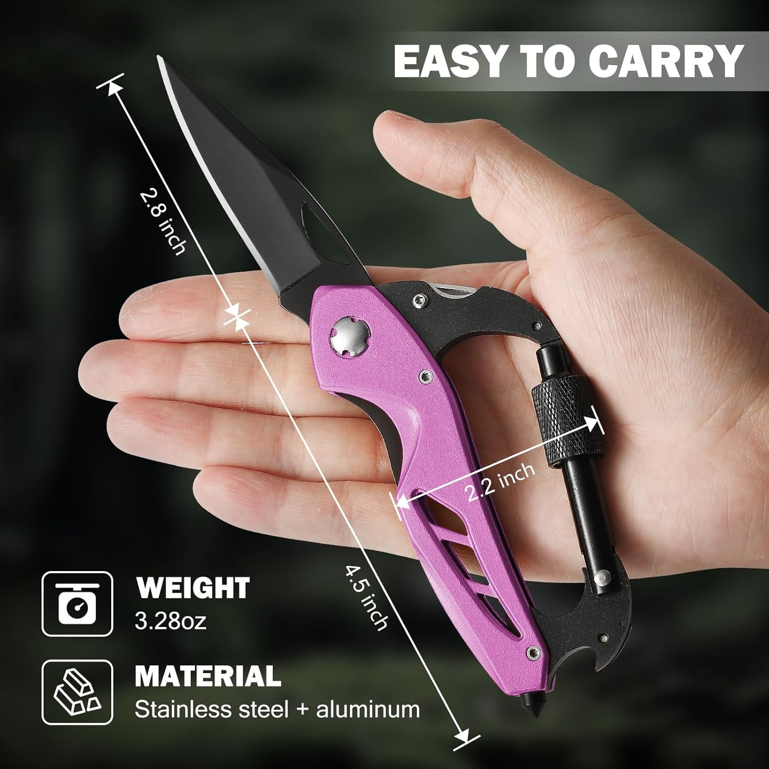 Pink Multitool Carabiner Knife for Women Men,Survival Gear for Camping Hiking，Ed