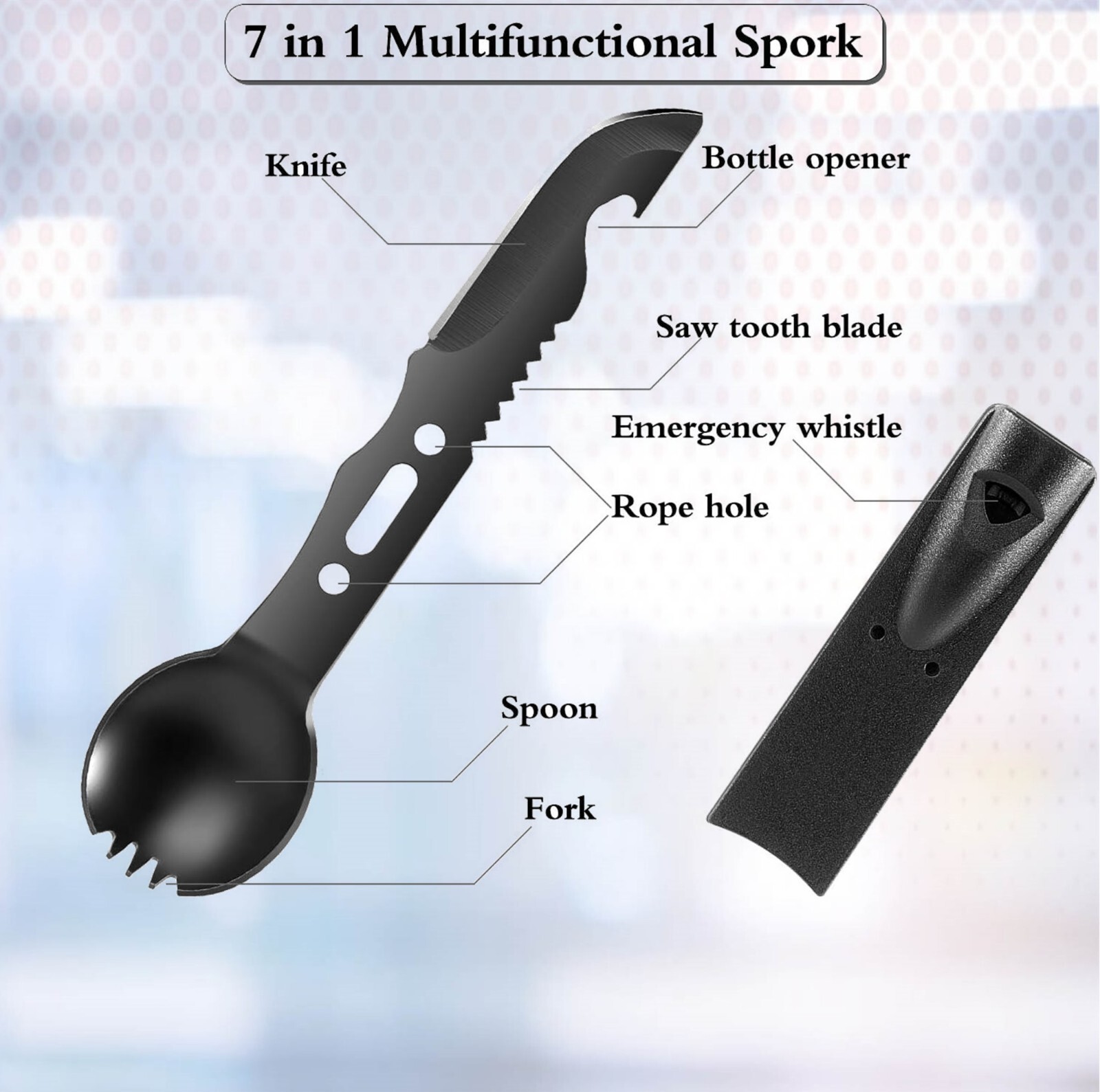Camping Utensil 7 in 1 Multi-Function Fork Spoon Stainless Steel Survival Tool