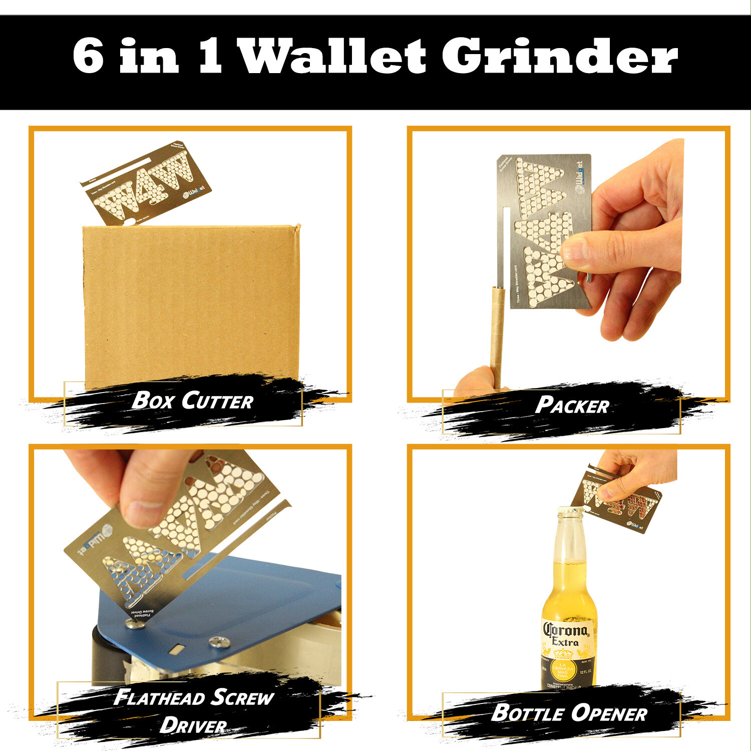 Herb Grinder Card with Packer – 6 in 1 card includes – 3 Way Shredder and more