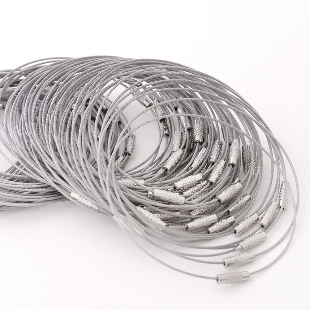 24Pcs Durable Stainless Steel Wire Chain Keyrings Heavy Duty Steel Wire Loops