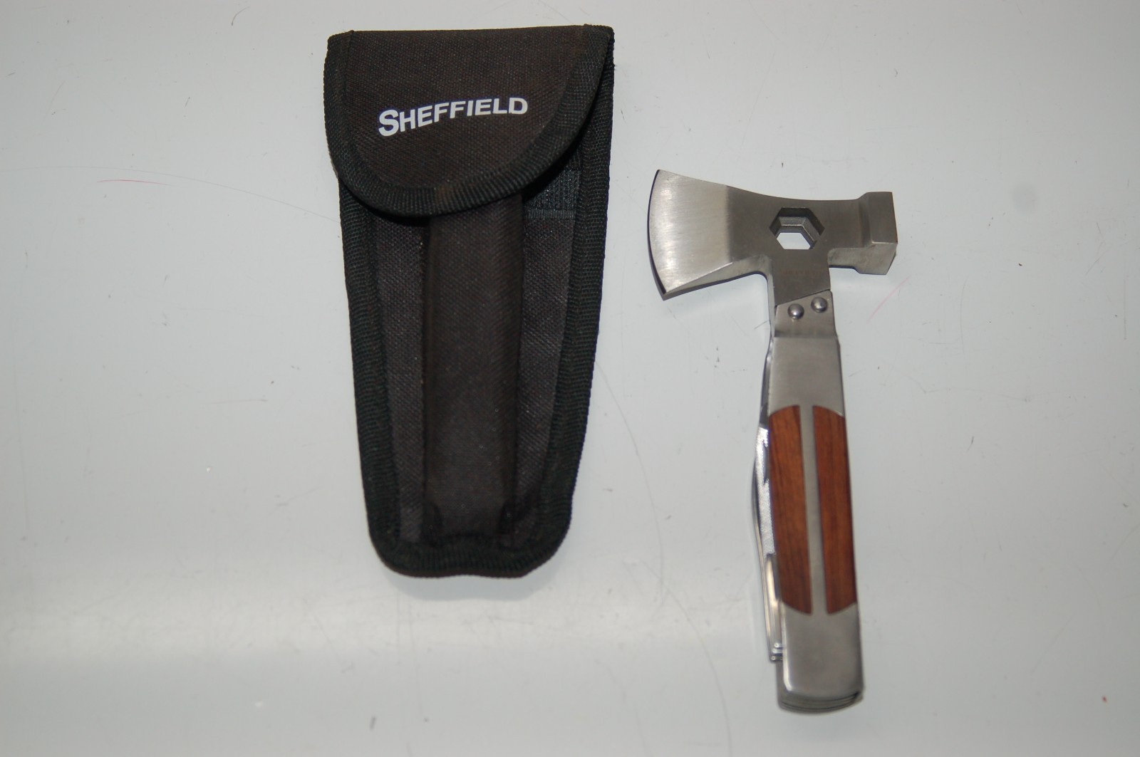 Sheffield Multi Tool Hatchet Axe Folding Knife Saw Blade Stainless with Sheath