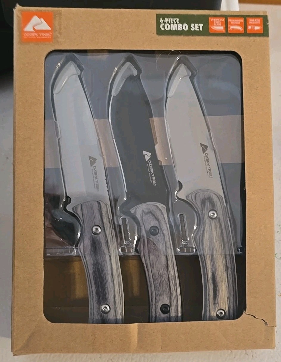 Ozark Trail 6 Pieces Hunting Knives Set, 3- 8 inch Fixed Blade Knife, 3 Sheaths