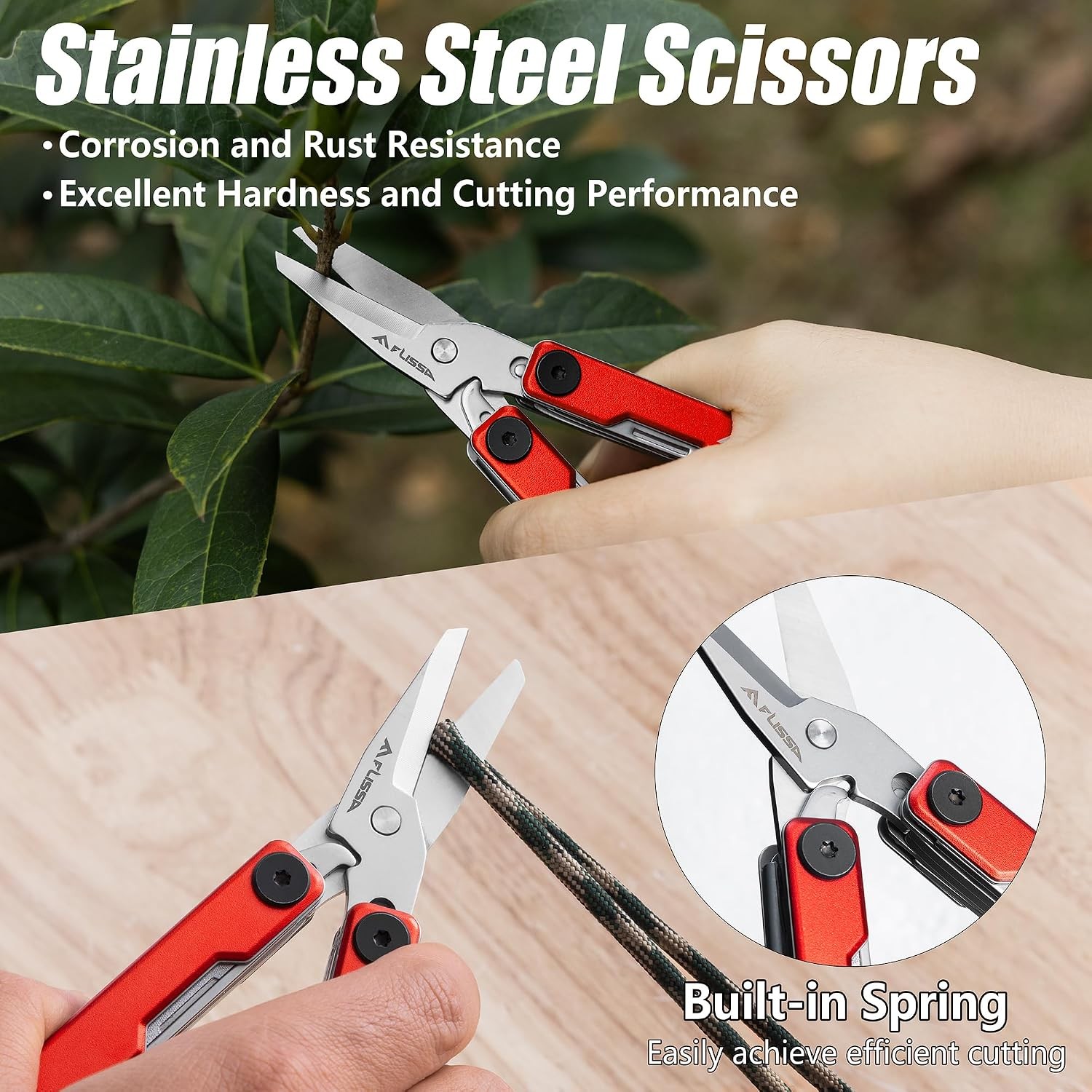 FLISSA Multitool Scissors, 11-in-1 Multi Tool Pocket Knife, Stainless Steel Mini