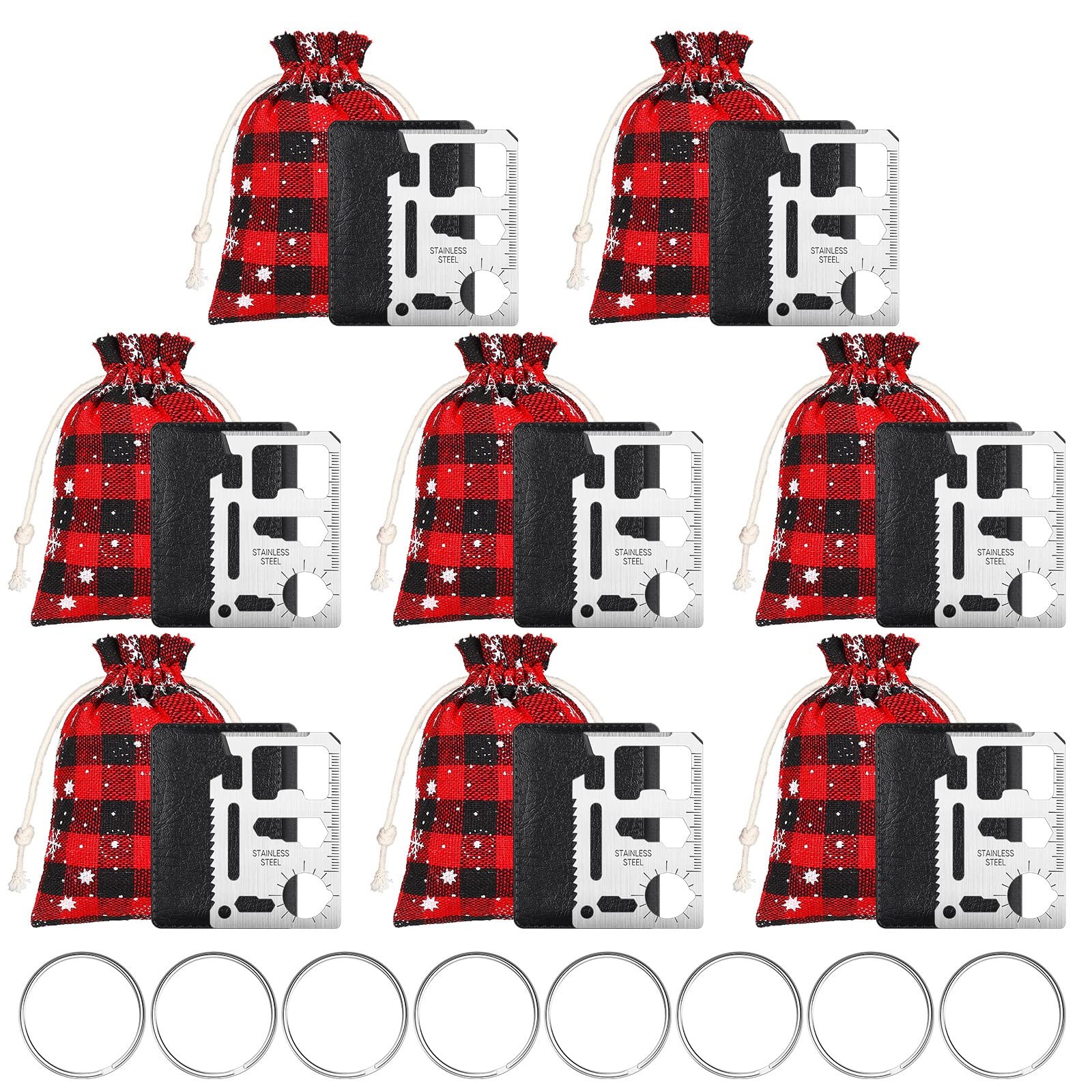 8 Pcs Christmas 11 in 1 Credit Card Multitool with Plaid Burlap Bags Christma…