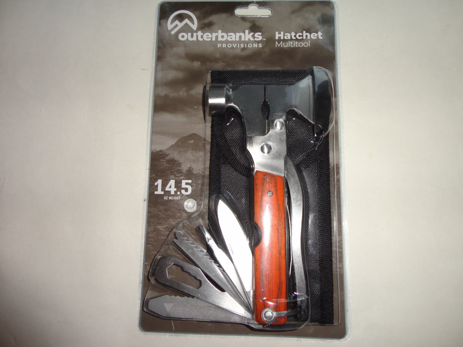 Outerbanks Provisions Hatchet Hammer Multitool ~14 Functions Stainless Wood BNIB
