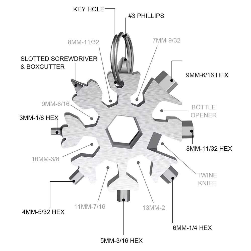 18-In-1 Stainless Snowflake Wrench Multi-Tool Popular Portable Steel Creative