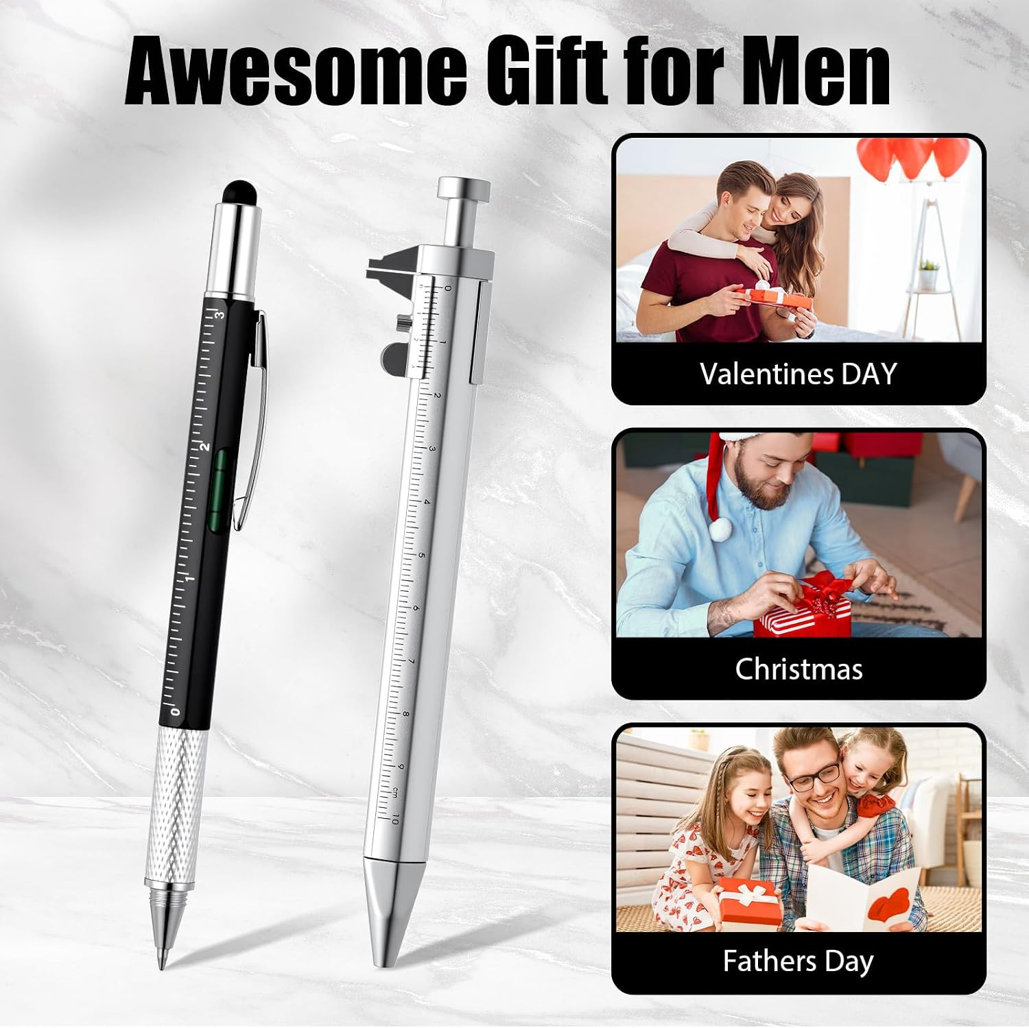40 Pcs Tool Pen Gifts for Men 6 in 1 Multi-Tool Pens with Level Gauge Stylus Ver