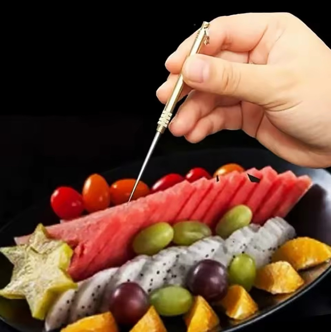 5PC Outdoor Camping Titanium Toothpick Holder Fruit Fork Keychain Floss Travel