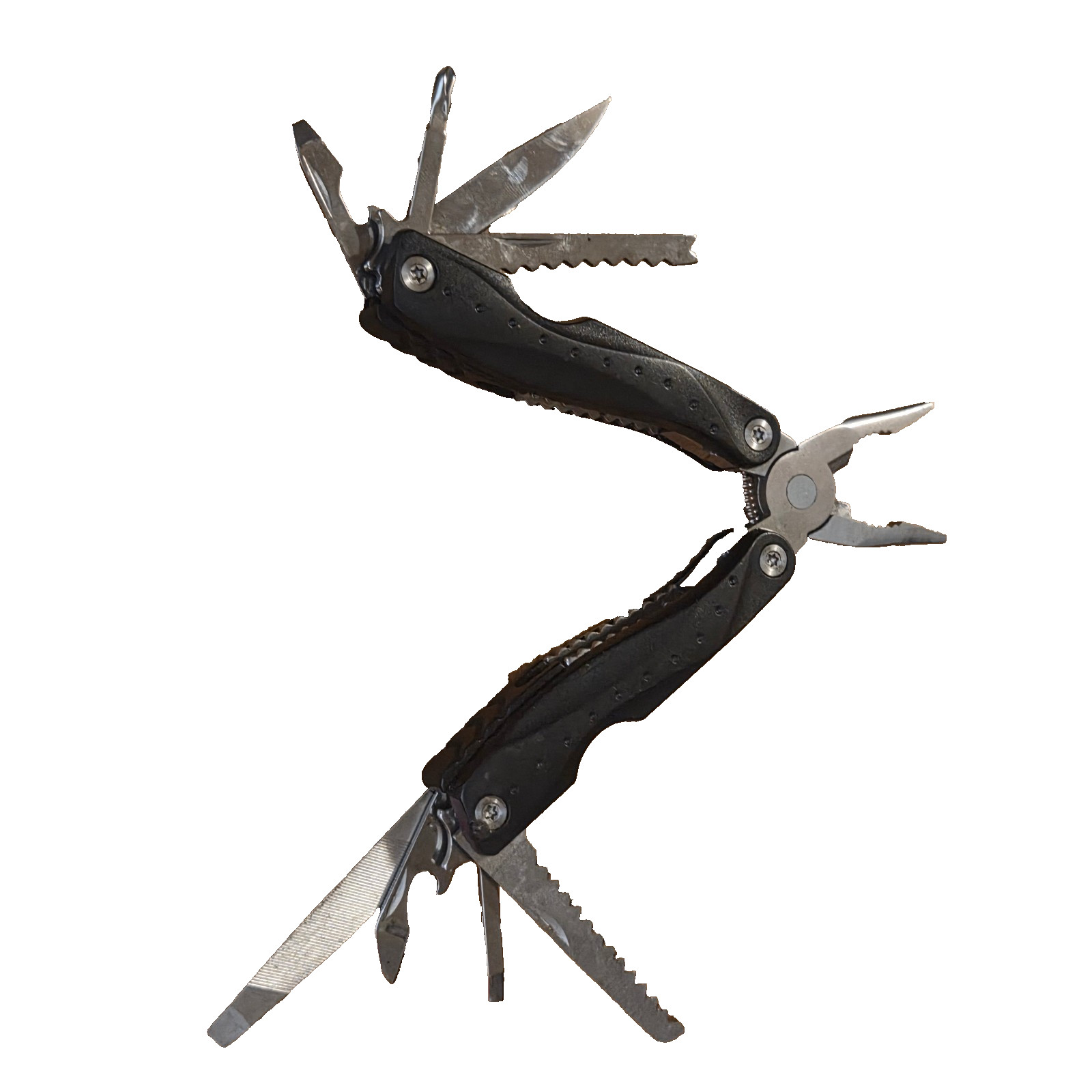 Multitool Stainless Steel Pliers W/ Black Handle And Multitool Pocketknife Black
