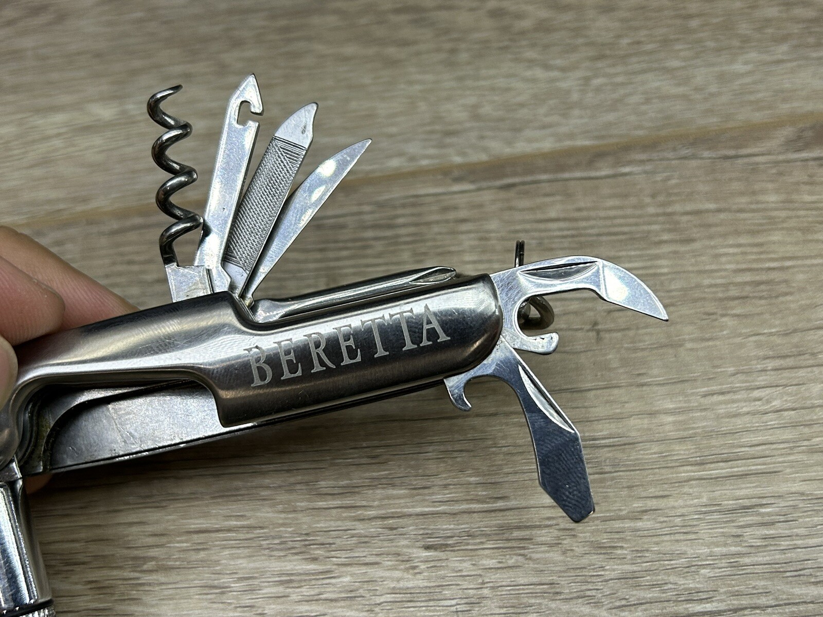 Vintage Beretta Silver Tone 10-Tool Multi-Tool Pocket Knife