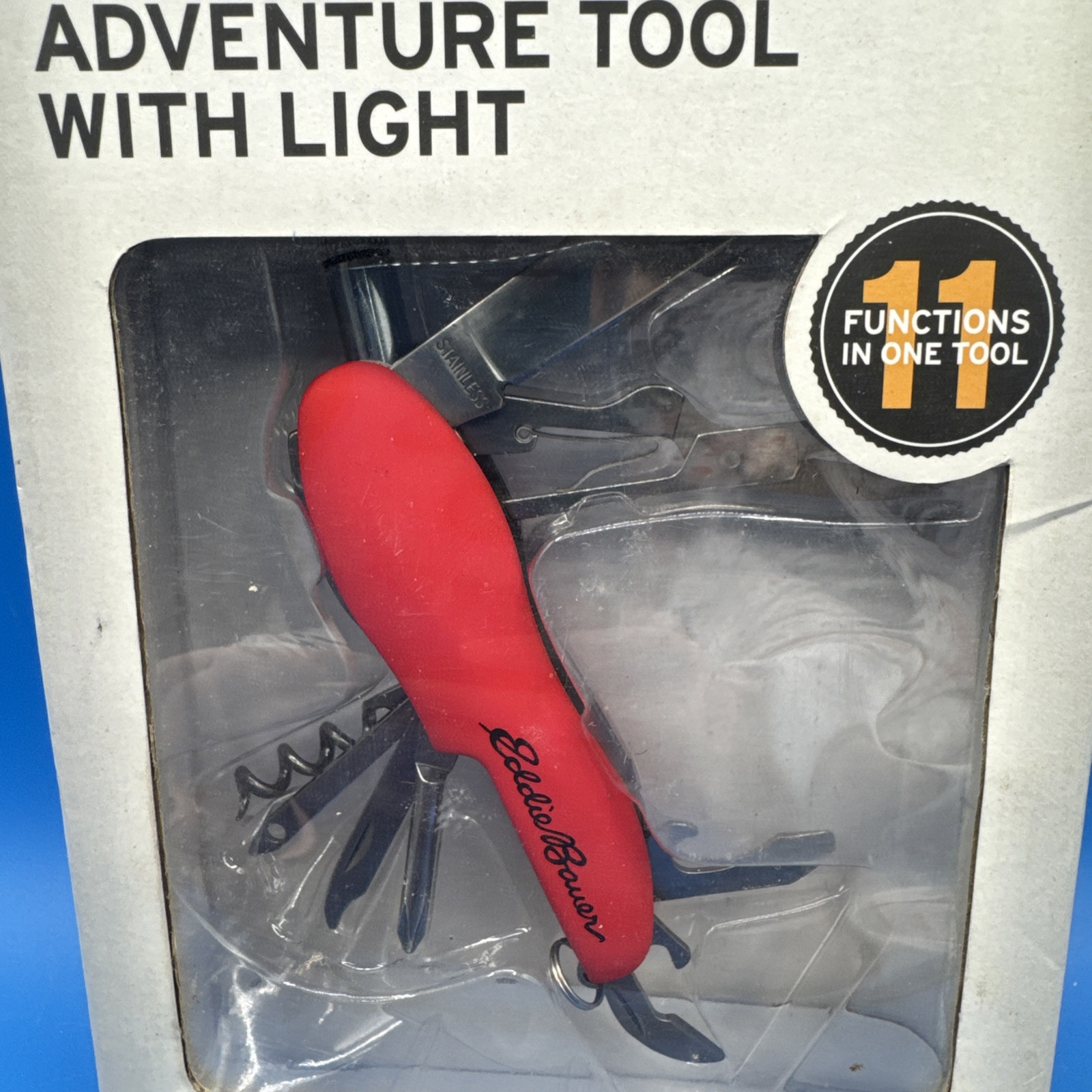 New 11 Function Adventure Knife Tool includes LED Light By Eddie Bauer Red