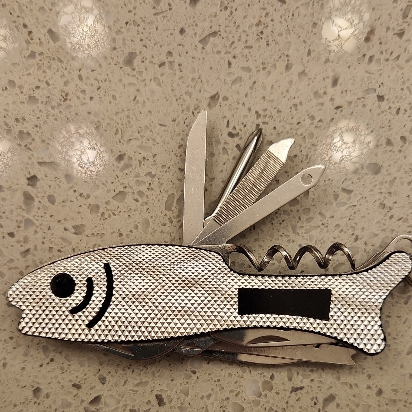 NEW Fish-Shaped Stainless Steel 11-in-1 Pocket Multi-Tool Knife Silver/Black