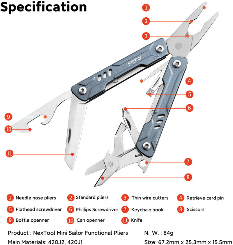 New NexTool Mini Sailor Pliers Mutitool NE20156