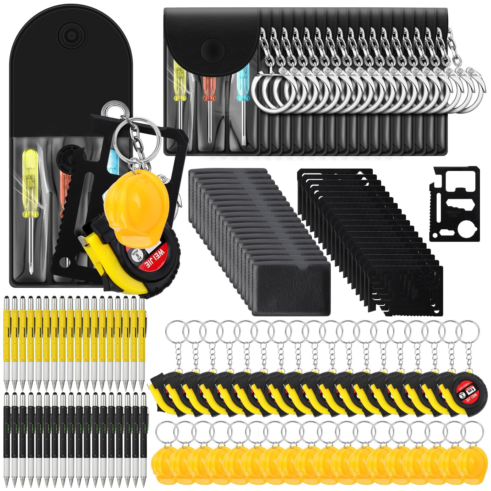 90 Pcs Mini Tape Measure Screwdriver Helmet Set Multitool Pen Credit Card Fat…