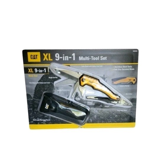 CAT XL 9-in-1 Multi-Tool Set, Stainless Steel. with Belt Loop Storage Pouch 7″