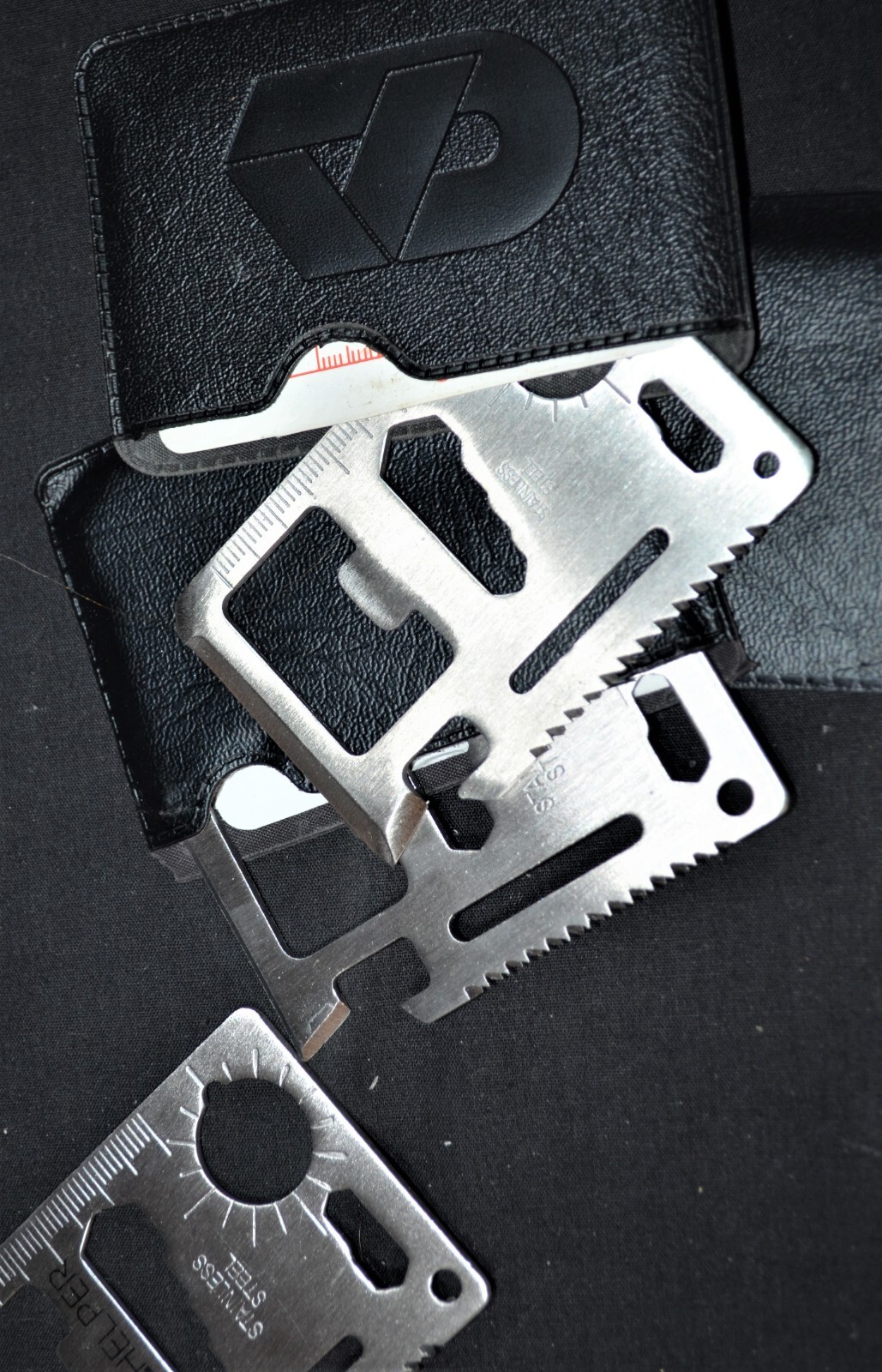 Wallet Size Multi Survival Tool Metal Thin Small, Silver Tone in Pouch Outdoors