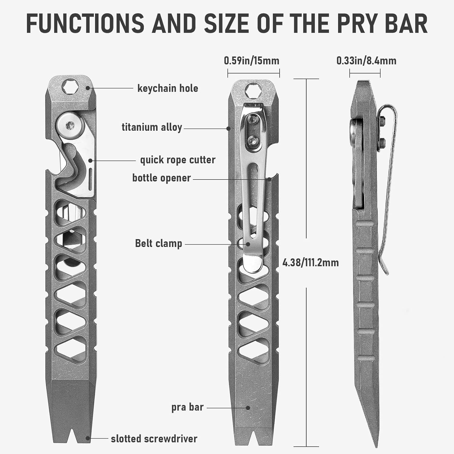 Titanium EDC Pry Bar, Keychain Pry Bar Multitool with Bottle Opener, Pocket Smal