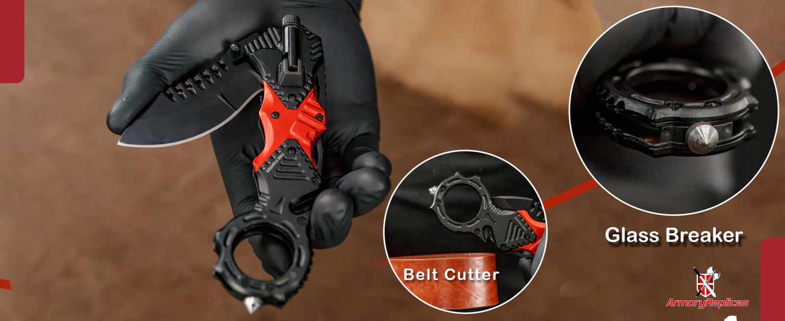 Tactical Survival Emergency Folding Pocket Knife with Flashlight & Glass Breaker