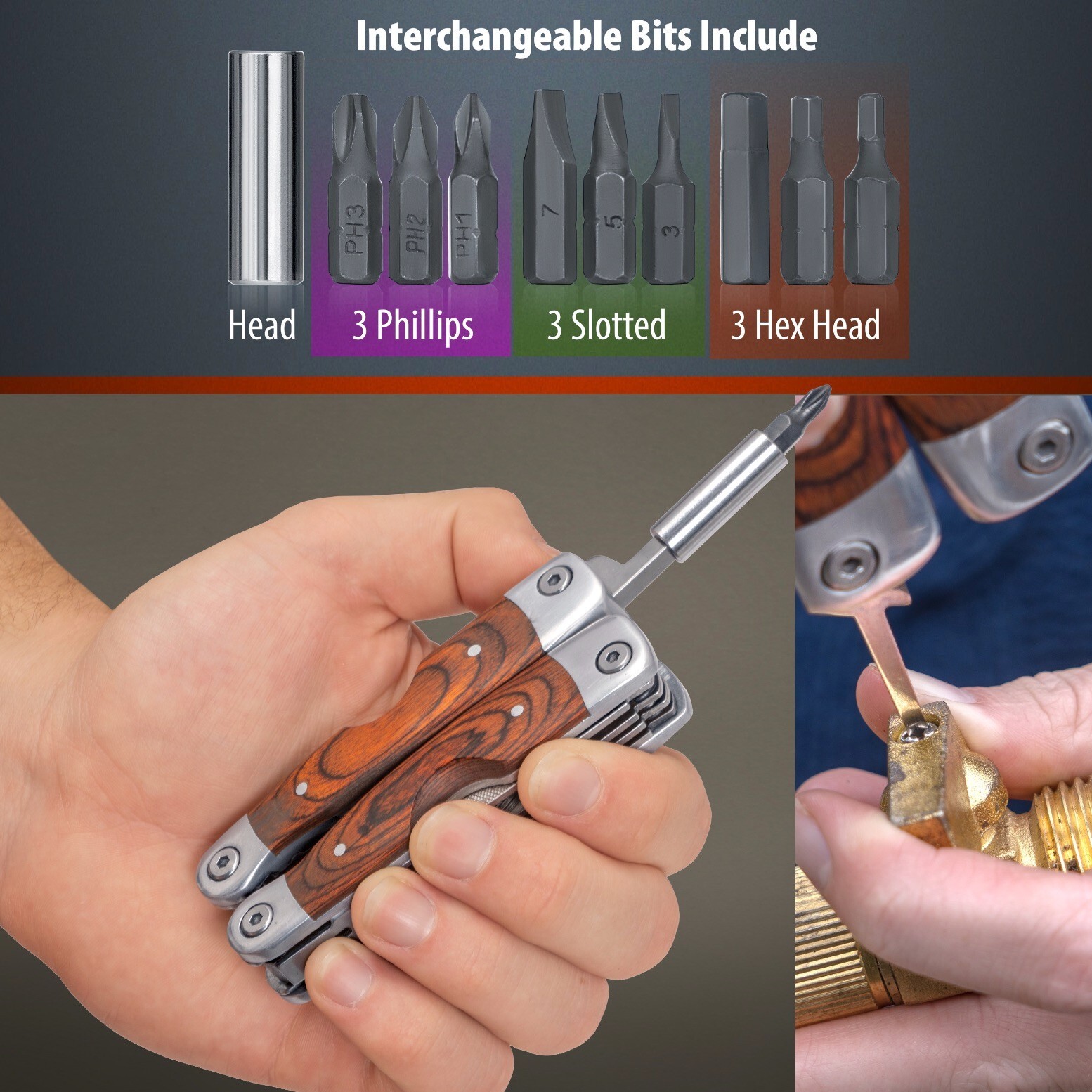MAXAM Stainless Steel Multi-Tool With Wood Handle And Storage Pouch