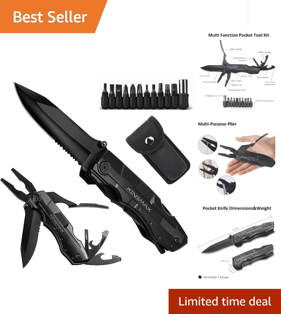 Ergonomic Stainless Steel Multitool Pocket Knife: Ideal for Daily Use & Camping