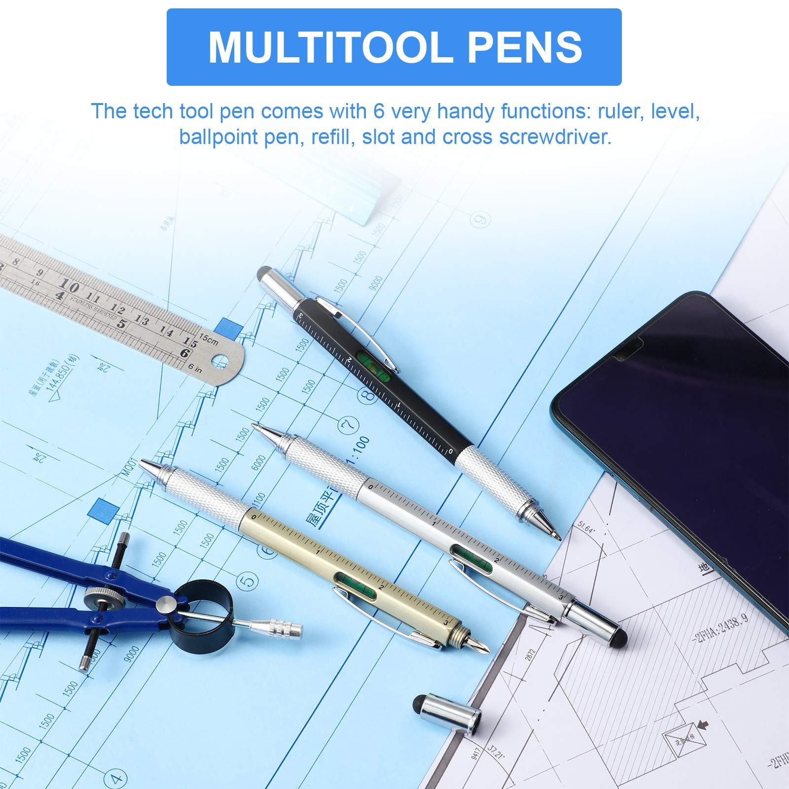 30 Pcs Father’s Day Multi Tool Pens Gift Pen Bulk for Men 6-in-1 Multitool Pe…