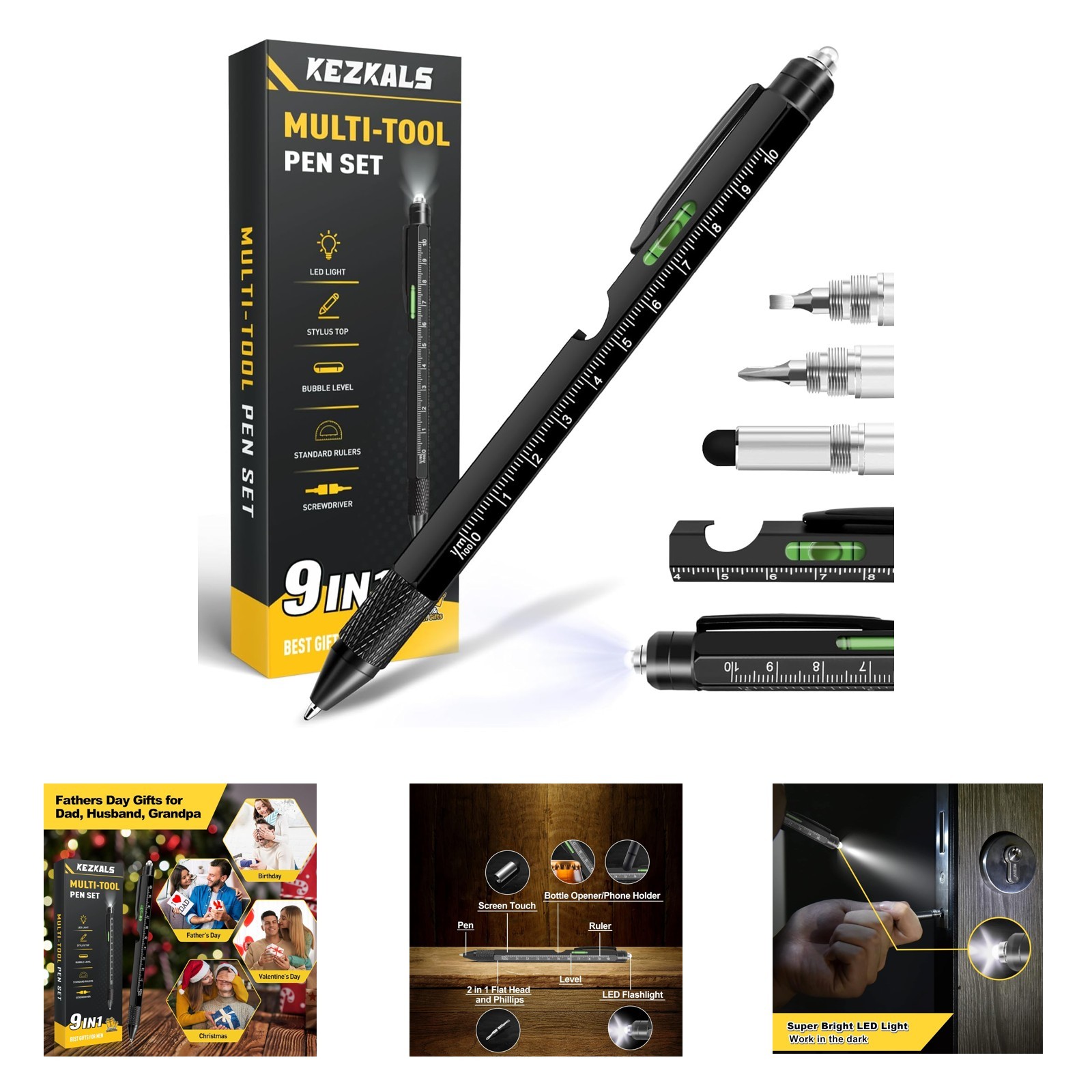 Multitool Pen 9-in-1 Gift for Men Dad Husband Birthday Anniversary Gadget Tools