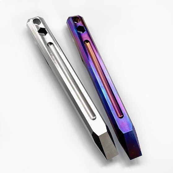 EDC TC4 Titanium Crowbar Pry Bar Screwdriver With Clip Keychain Pendant Tool