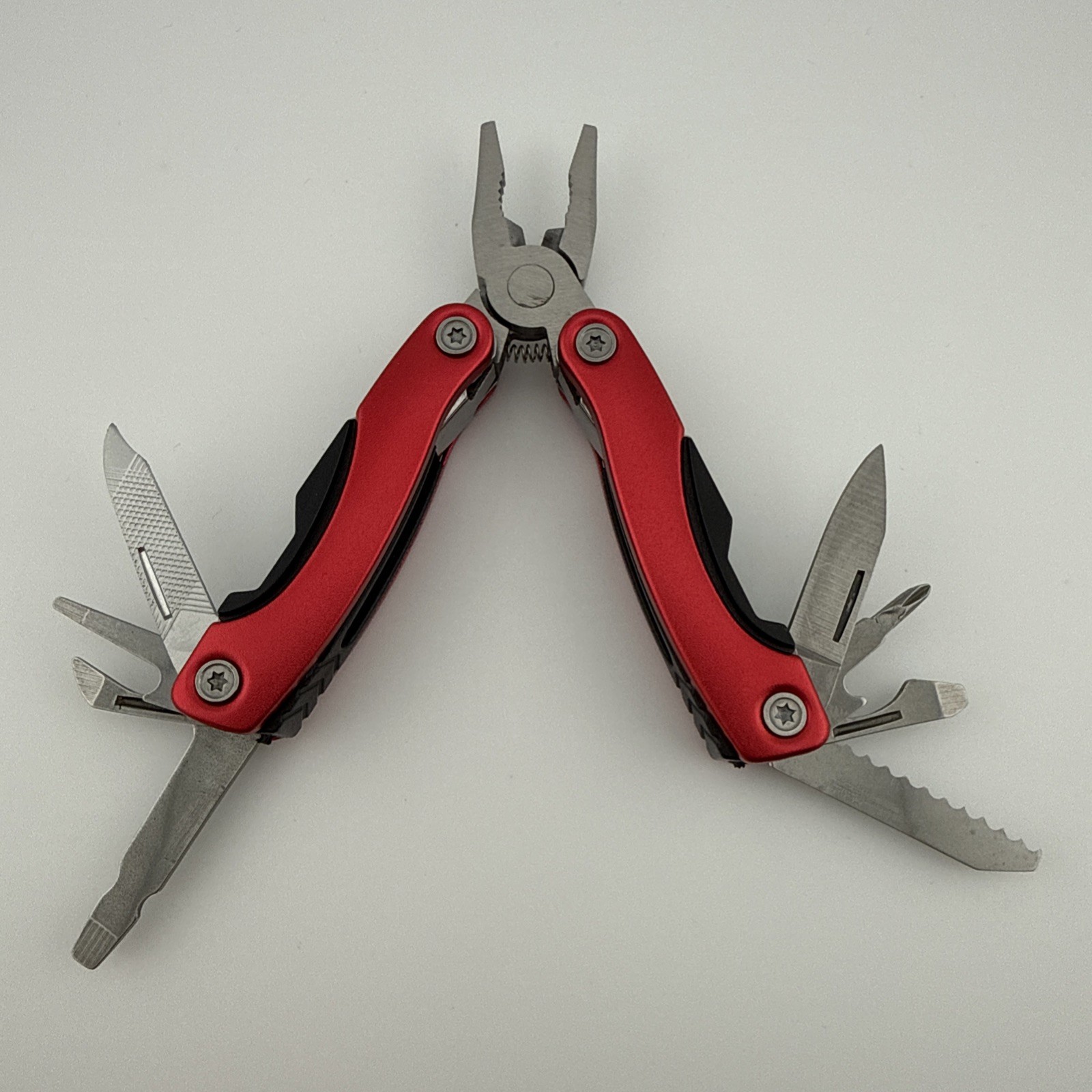 9 Function RED Keychain Pocket Multitool Multi Tool w/ Pliers Knife Screwdriver