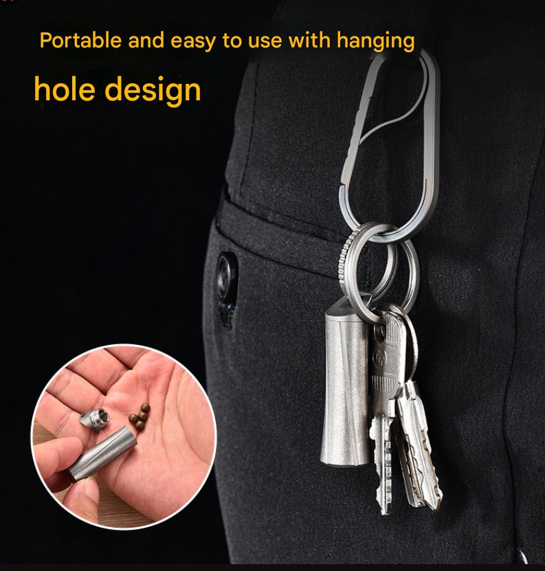 TC4 Titanium Waterproof EDC Pill Capsule Outdoor Survival Mini Storage Keychain