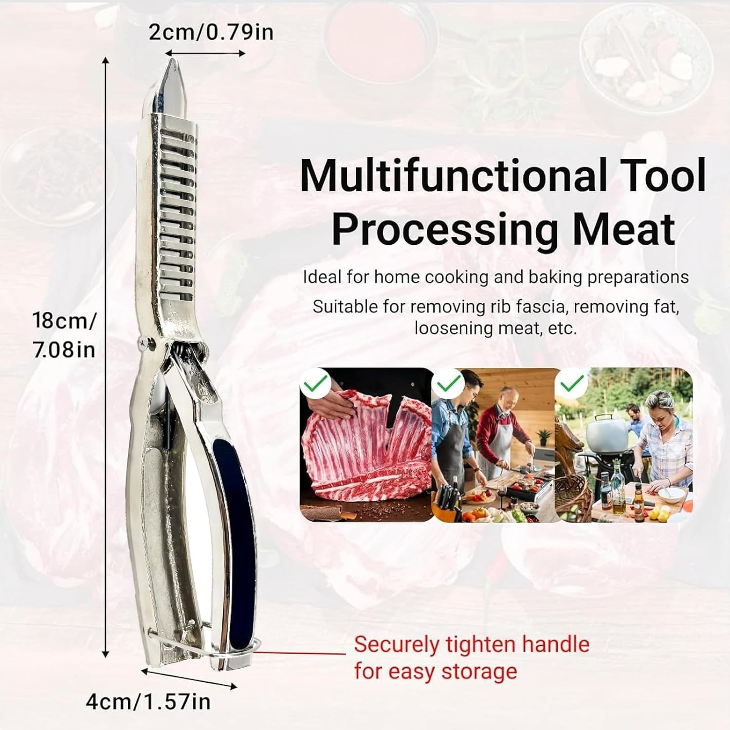 Stainless Steel Rib Prep Tool Membrane Remover,Ergonomic Rib Skinner for BBQ