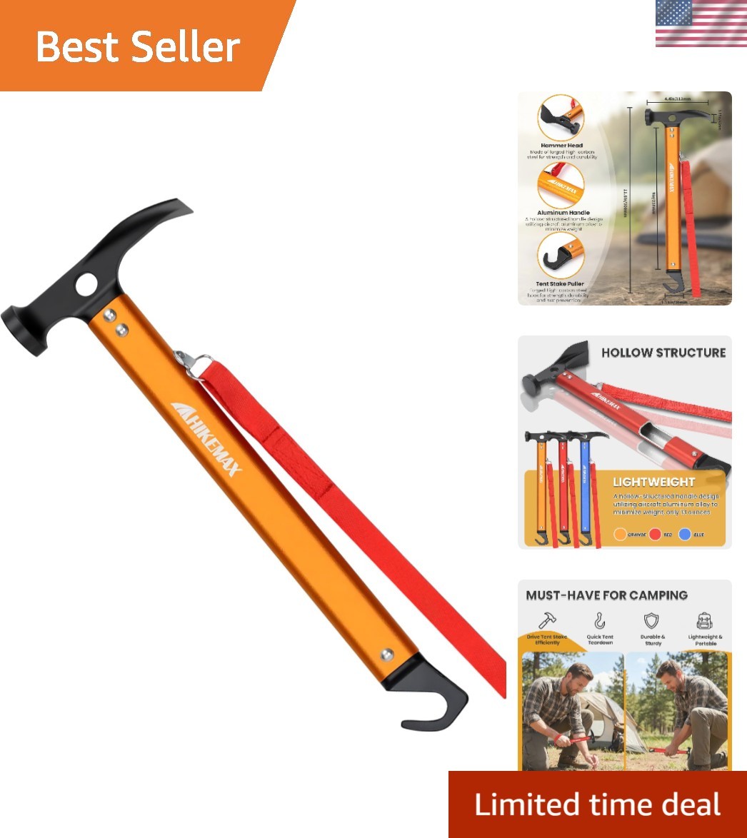 Elegant Orange Lightweight Camping Hammer with High Carbon Steel Head – 13 oz