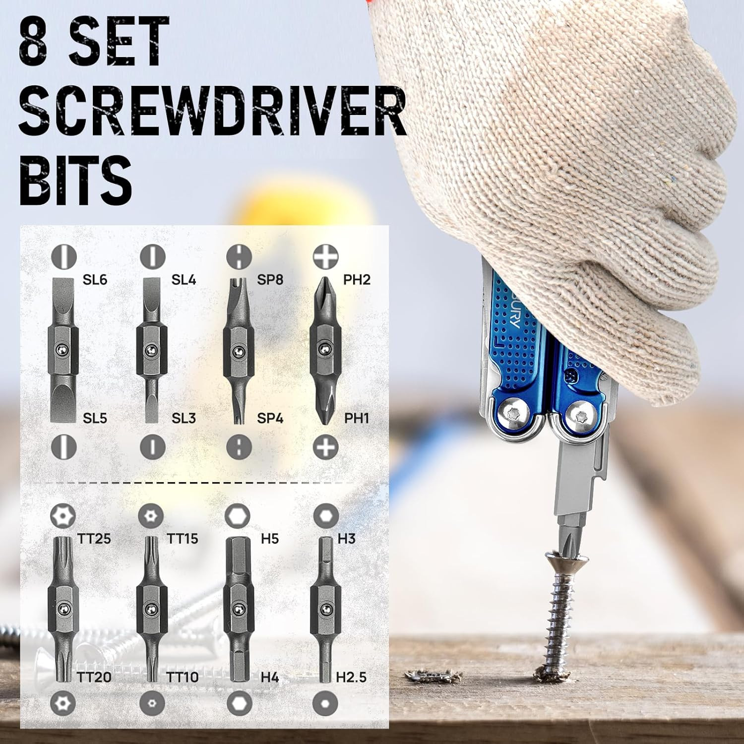 Multitool Pliers BI2049BL with Blue Titanium Handle, EDC Multi Tool with Replace