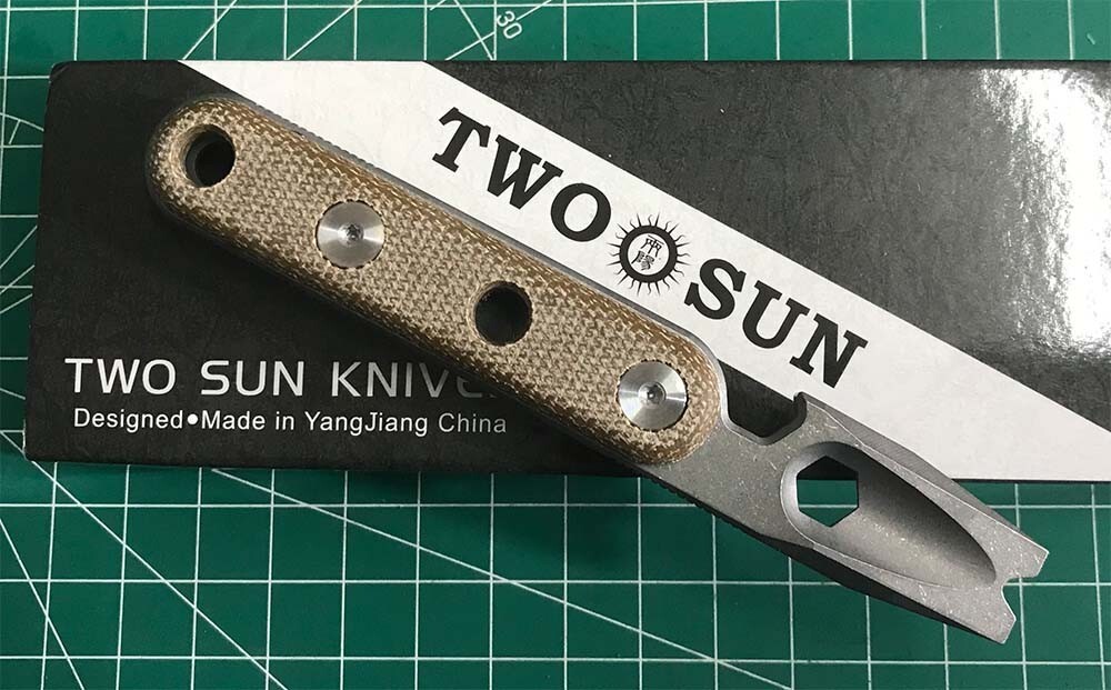 TWOSUN PRY Bar OPENER TOOL FLAME MICARTA TC4 TITANIUM BODY EDC StoneWash Gift