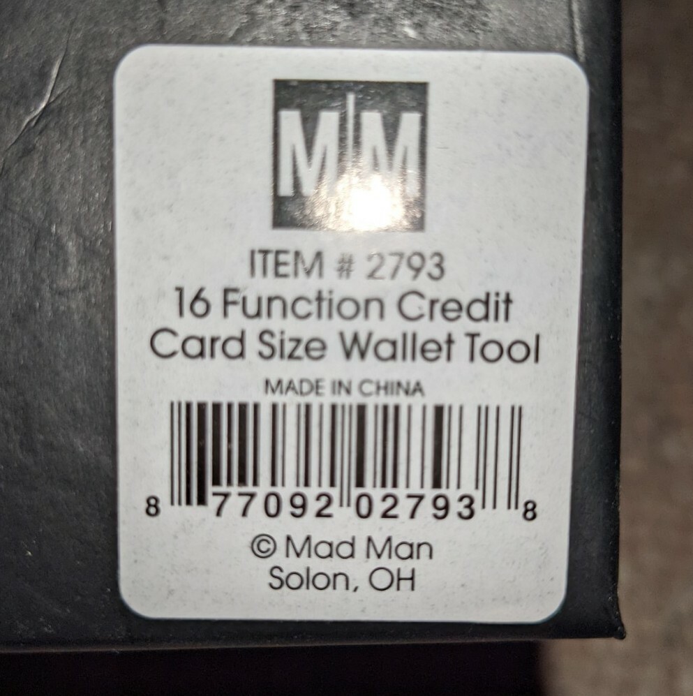 Mad Man 16-Function Credit Card-Size Wallet Tool, Brand new, in box