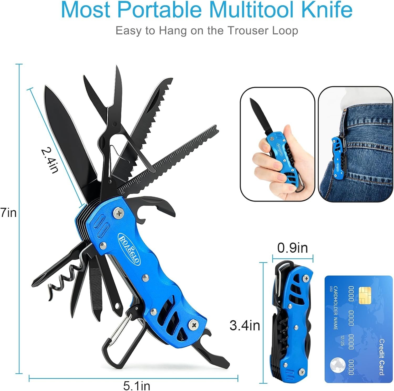 Versatile Blue 16-in-1 Handcrafted Multitool Knife for Every Outdoor Occasion