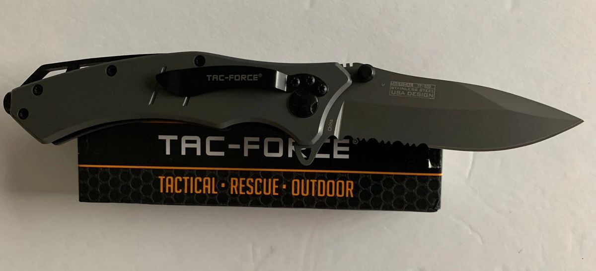 Tac-Force- Speedster A/O 3.25″ TiNi coated part. serrated 2Cr13 blade, TF-820GY