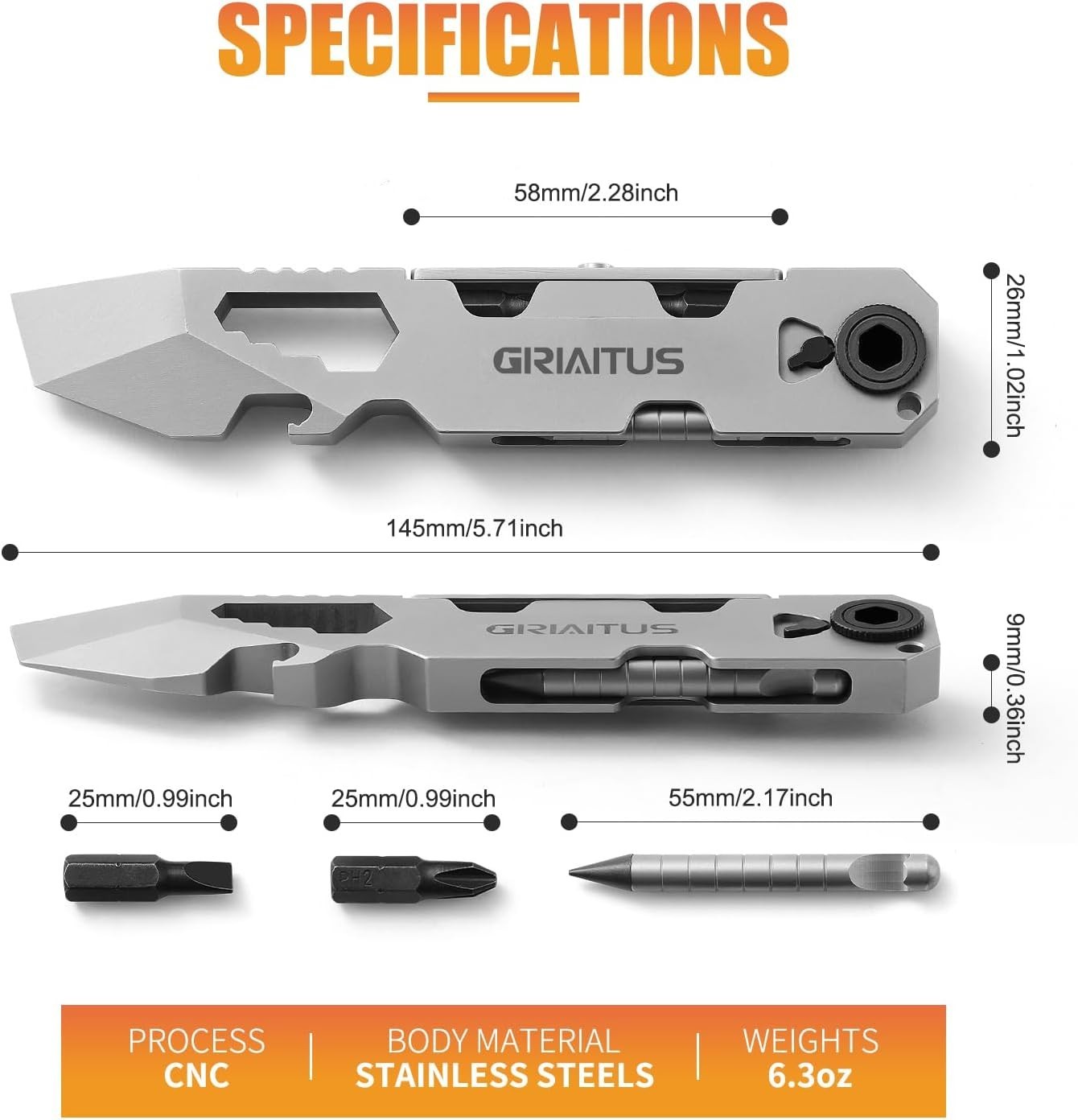 Versatile EDC Multitool: Pry Bar, Screwdriver & Everlasting Pen – Gift Ready!