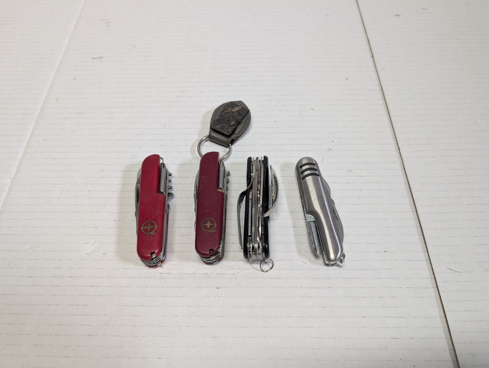 Multi Tool Pocket Knife Set 4pc Red Silver Black Camping Fork Spoon Corkscrew