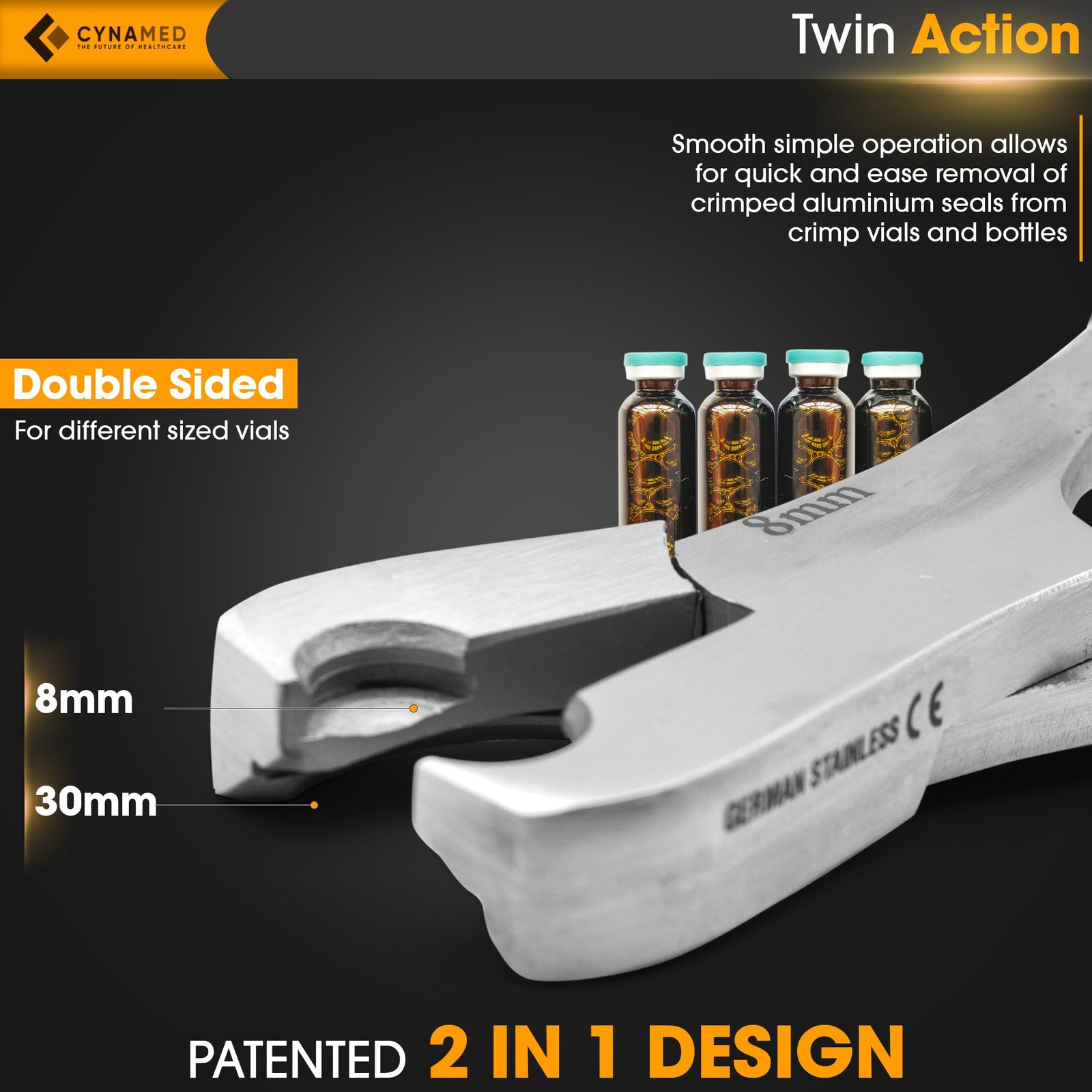 Dual Action Vial Cap Opener Pliers For 8Mm And 30Mm Bottles Non Slip Grip