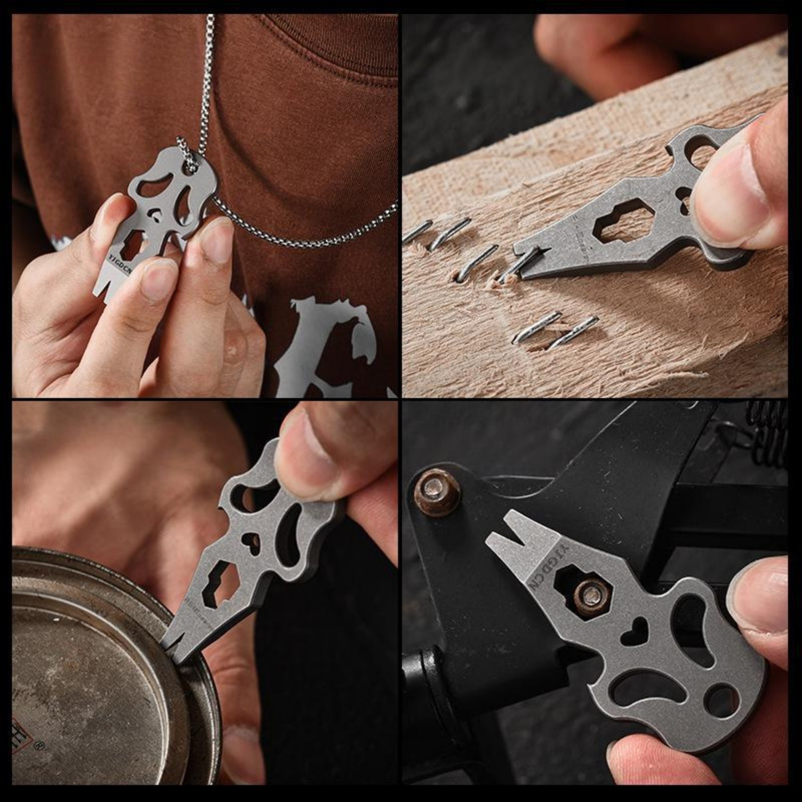 Titanium Alloy Skull EDC Pry Bar Multi Tool Keychain Bottle Opener Hex Wrench