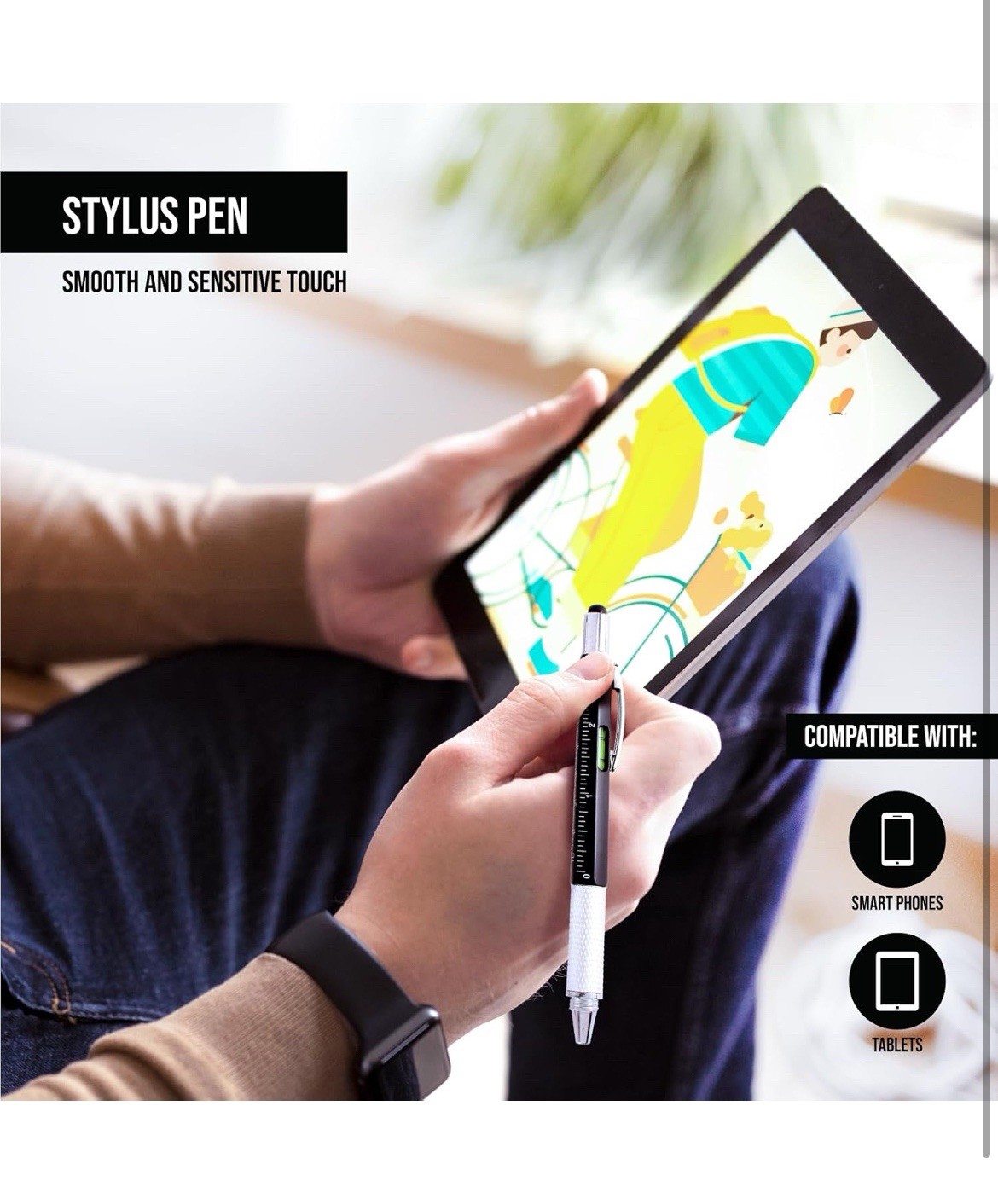9-in-1 Multitool Pen Set 2PCS with 6 Refills Screwdriver Ruler Stylus Gift