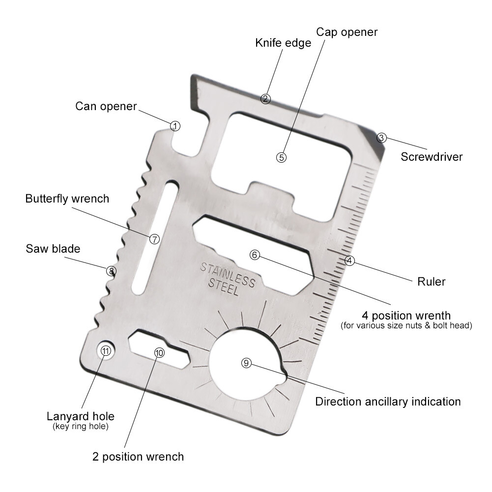 11in1 Multi tool Pocket Credit Card Knife Survival Camping saw can opener screw