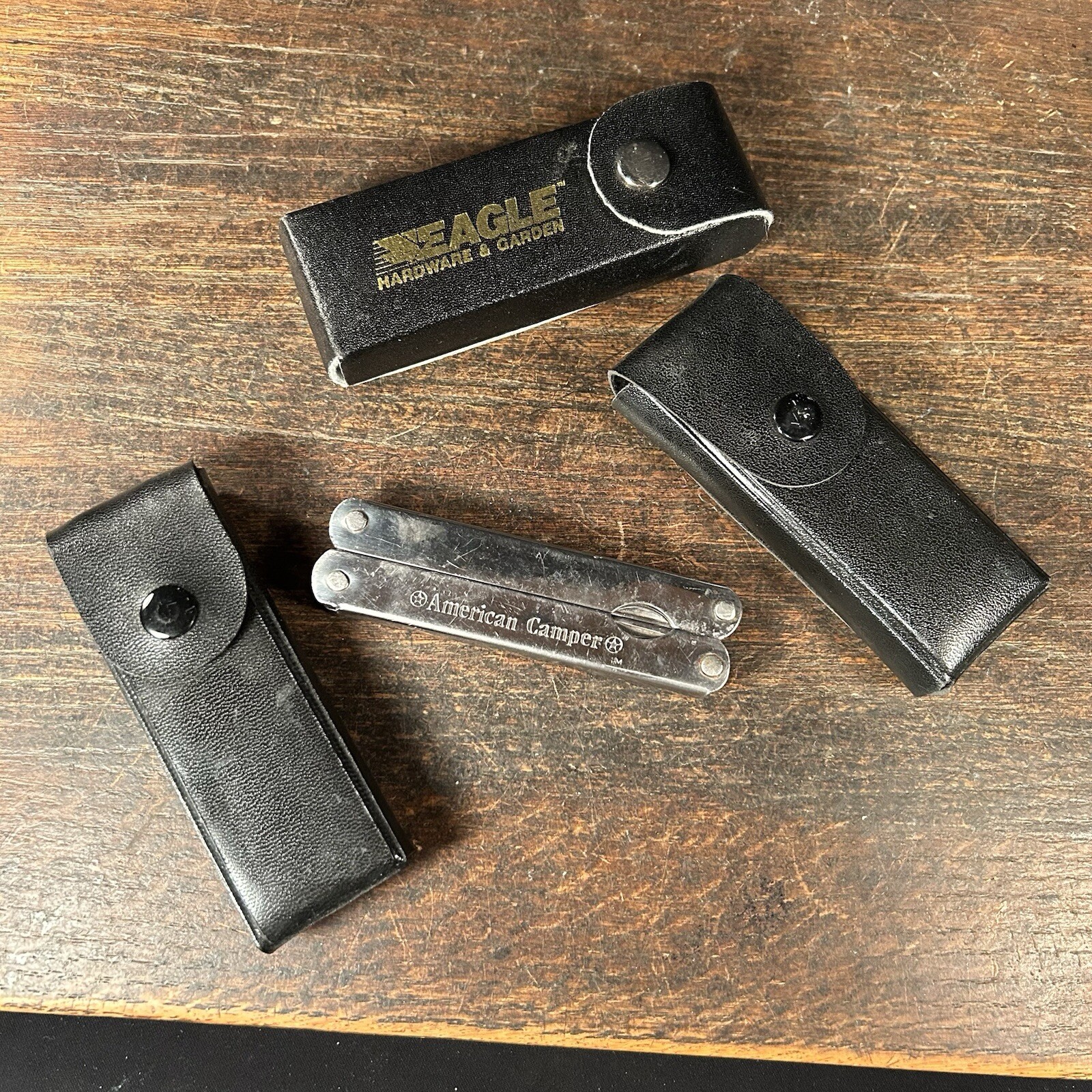 Vintage Multi Tool Lot (4) Knife Pennzoil Eagle Coleman American Camper