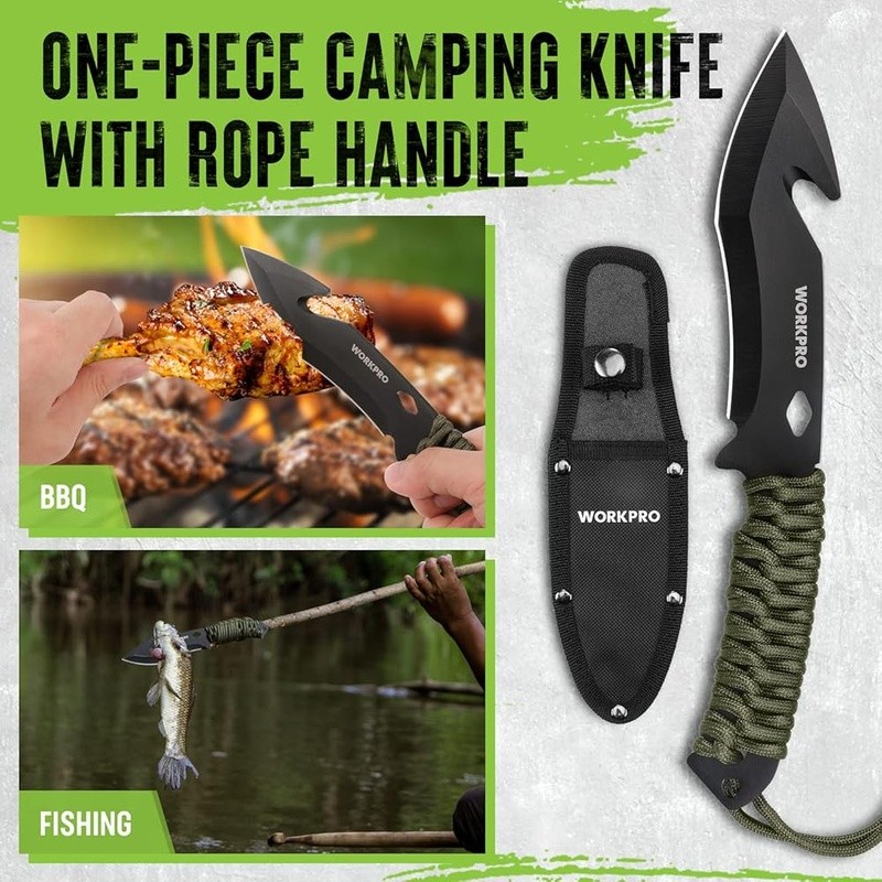 9-Piece Camping Tool Set Hatchet Knife Machete Headlamp Paracord Survival Gear