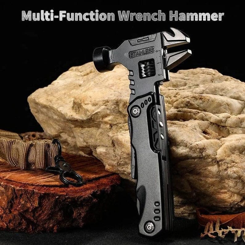 Custom Engraved Stainless Steel Black Multi-Tool Hammer Camping Gift for Husband