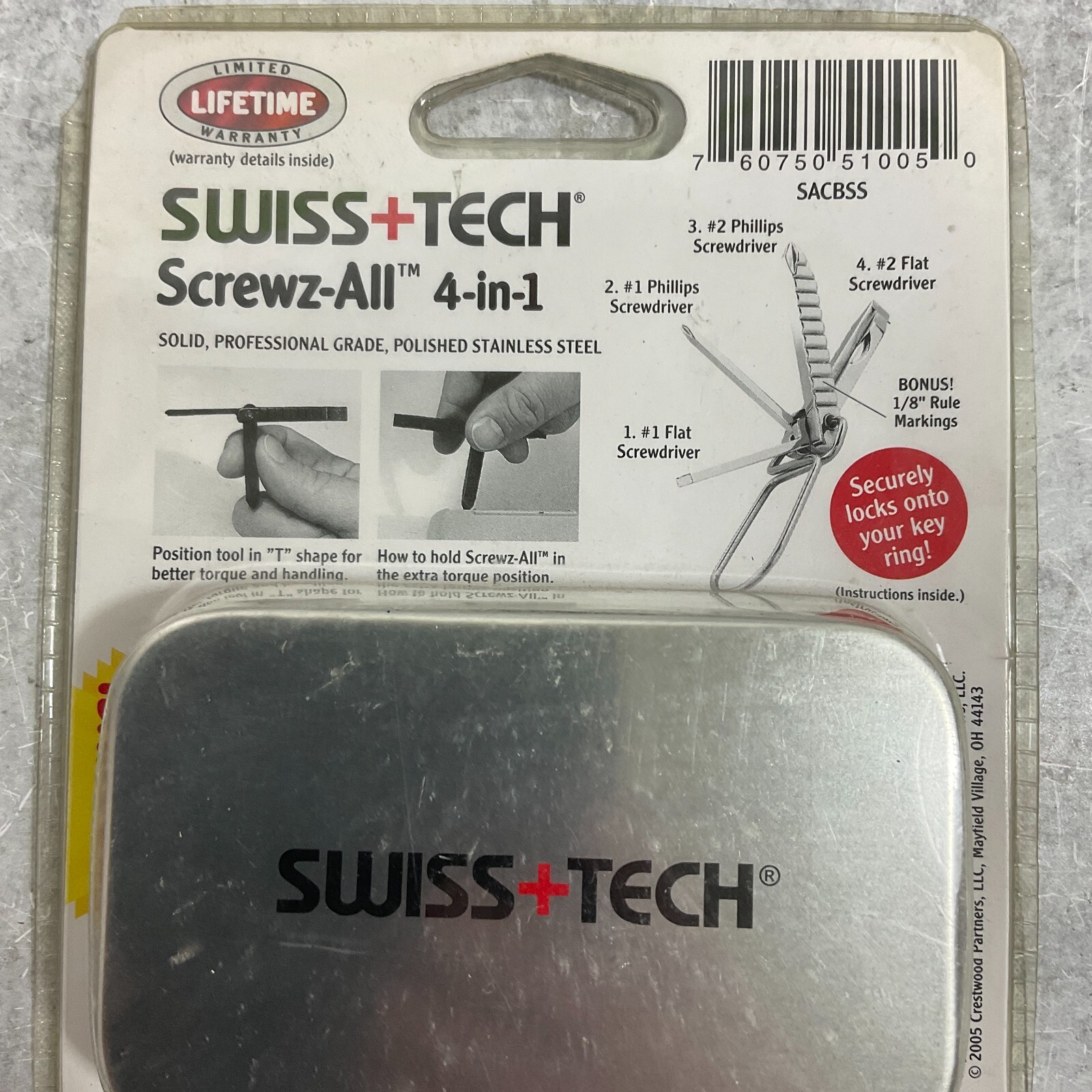 Swiss Tech Screwz All 4-in-1 Multi-Tool Key Ring Screwdriver Ruler SACSS + case