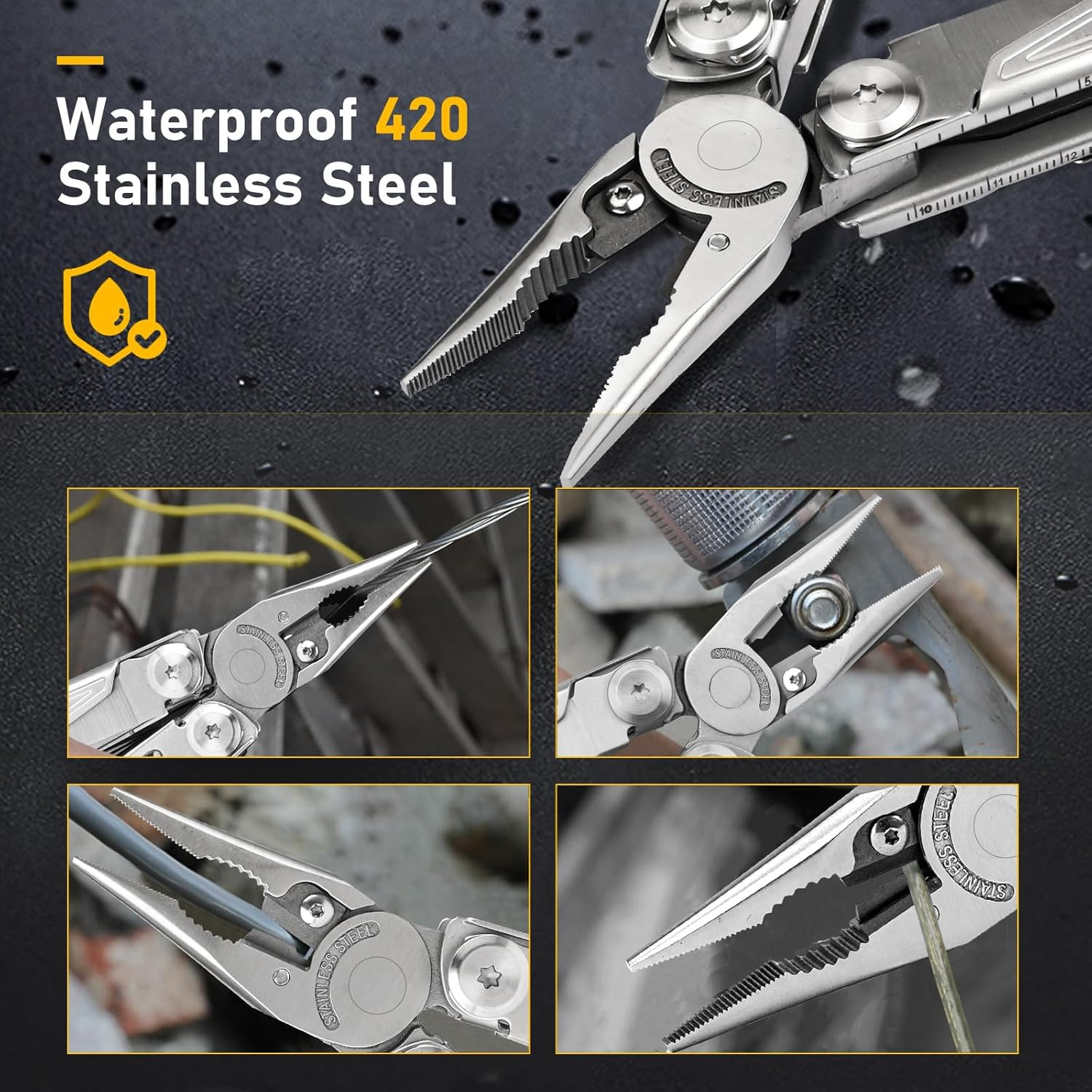 Multitool BI2038A, 19-In-1 Stainless Steel Multi Tool with Fold-Able Pliers, Scr