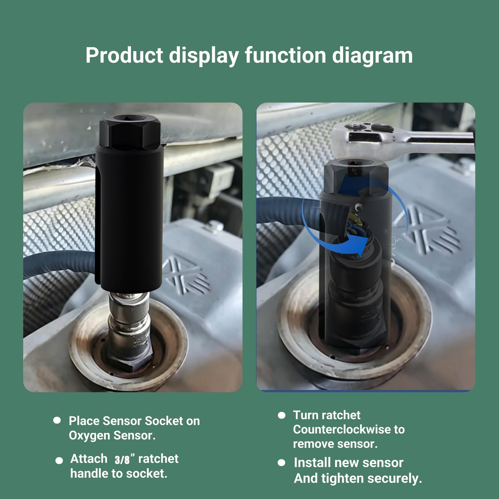 Oxygen Sensor Socket with Side Wire Cutout 3/8” Inch Drive x 7/8” (22mm) fits…