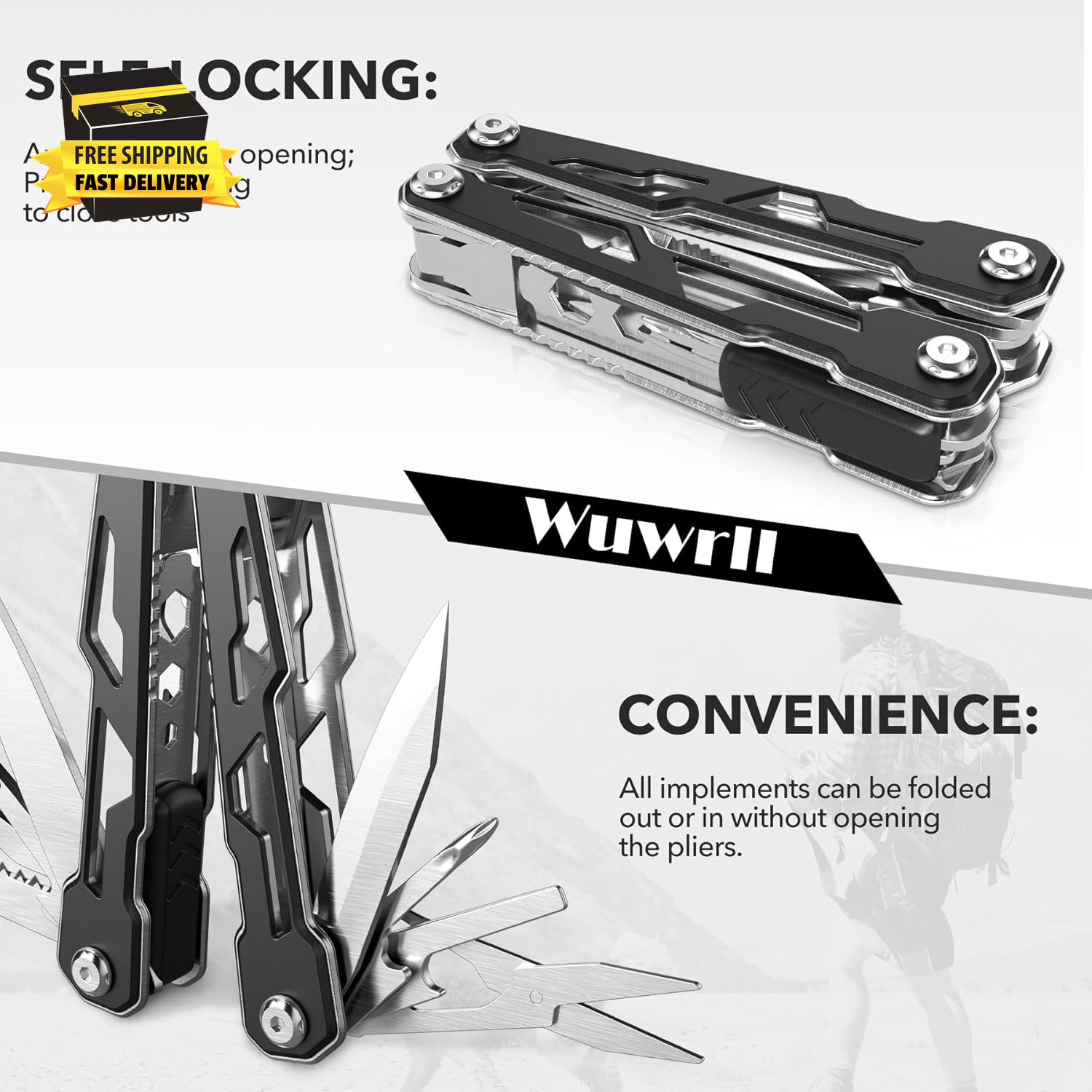 Multitool with Safety Locking,16-In-1 Multi Tool Stainless Steel Pocket Knife Se